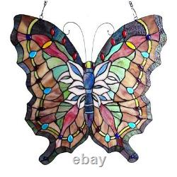 Stained Glass Window Panel 22 Tall x 22 Wide Vintage Butterfly Design