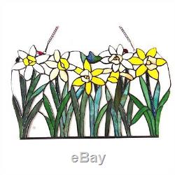 Stained Glass Window Panel 23 L x 14 H Daffodils Floral Design Tiffany Style