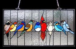 Stained Glass Window Panel 24 L x 13 H Singing Birds Tiffany Style Suncatcher