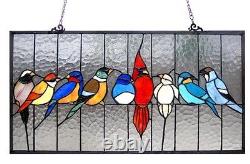 Stained Glass Window Panel 24 L x 13 H Singing Birds Tiffany Style Suncatcher