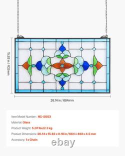 Stained Glass Window Panel 26 X 16 In, Tiffany Style Hanging Glass