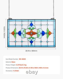 Stained Glass Window Panel, 26 X 16 In, Tiffany Style Hanging Transom Window Pan