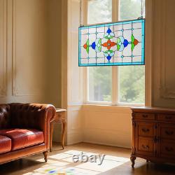 Stained Glass Window Panel, 26 X 16 In, Tiffany Style Hanging Transom Window Pan