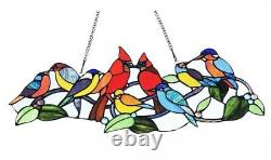 Stained Glass Window Panel 27 Long x 10 High Singing Birds Tiffany Style