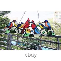 Stained Glass Window Panel 27 Long x 10 High Singing Birds Tiffany Style NEW