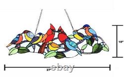 Stained Glass Window Panel 27 Long x 10 High Singing Birds Tiffany Style NEW
