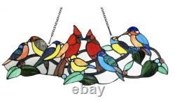 Stained Glass Window Panel 27 x 10 Singing Birds Tiffany Style ONE THIS PRICE