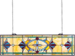 Stained Glass Window Panel, 32 X 10 In, Tiffany Style Hanging Transom Window Pan