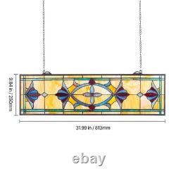 Stained Glass Window Panel 32 X 10 In Tiffany Style Hanging Transom Window Pan