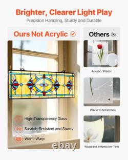 Stained Glass Window Panel, 32 X 10 In, Tiffany Style Hanging Transom Window Pan