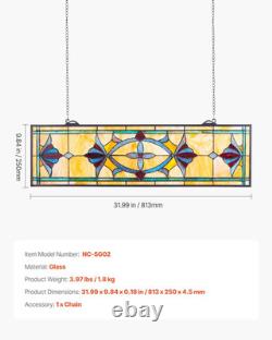 Stained Glass Window Panel, 32 X 10 In, Tiffany Style Hanging Transom Window Pan