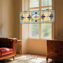 Stained Glass Window Panel, 32 X 10 In, Tiffany Style Hanging Transom Window Pan