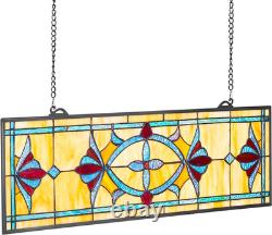 Stained Glass Window Panel, 32 X 10 In, Tiffany Style Hanging Transom Window Pan