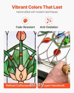 Stained Glass Window Panel, 32 X 17 In, Tiffany Style Hanging Transom Window Pan