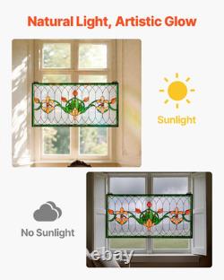 Stained Glass Window Panel, 32 X 17 In, Tiffany Style Hanging Transom Window Pan