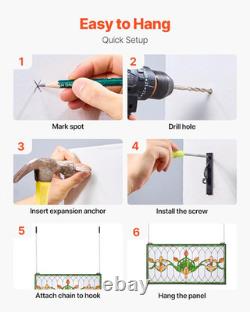 Stained Glass Window Panel, 32 X 17 In, Tiffany Style Hanging Transom Window Pan