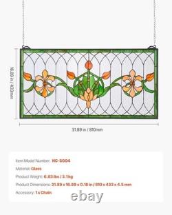 Stained Glass Window Panel, 32 X 17 In, Tiffany Style Hanging Transom Window Pan