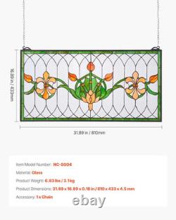 Stained Glass Window Panel, 32 X 17 In, Tiffany Style Hanging Transom Window Pan Stained Glass Window Panel, 32 X 17 In, Tiffany Style Hanging Transom Window Pan