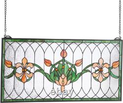 Stained Glass Window Panel, 32 X 17 In, Tiffany Style Hanging Transom Window Pan