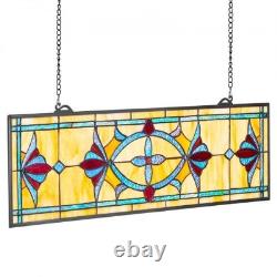 Stained Glass Window Panel, 32 x 10 in, Tiffany Style Hanging Transom Window Pa