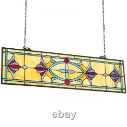 Stained Glass Window Panel, 32 x 10 in, Tiffany Style Hanging Transom Window Pa