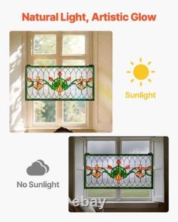 Stained Glass Window Panel, 32 x 17 in, Tiffany Style Hanging Transom Window Panel