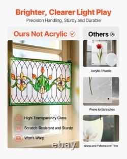 Stained Glass Window Panel, 32 x 17 in, Tiffany Style Hanging Transom Window Panel