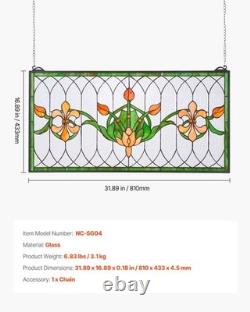 Stained Glass Window Panel, 32 x 17 in, Tiffany Style Hanging Transom Window Panel