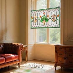 Stained Glass Window Panel, 32 x 17 in, Tiffany Style Hanging Transom Window Panel