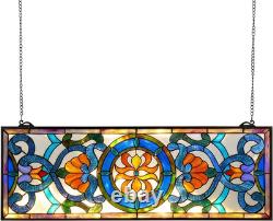 Stained Glass Window Panel, 35.1 X 12.9 Tiffany Style Hanging Transom Window P