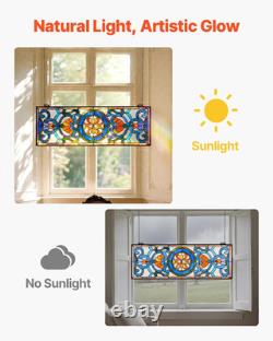 Stained Glass Window Panel, 35.1 X 12.9 Tiffany Style Hanging Transom Window P