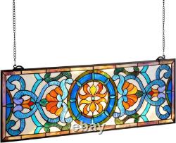 Stained Glass Window Panel, 35.1 X 12.9 Tiffany Style Hanging Transom Window P