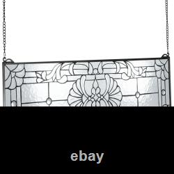 Stained Glass Window Panel, 35.2 x 13 Tiffany Style Hanging Transom Window Pa