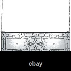 Stained Glass Window Panel, 35.2 x 13 Tiffany Style Hanging Transom Window Pa