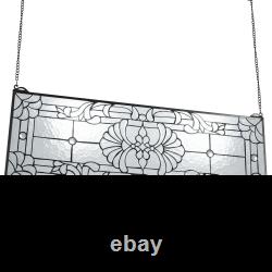 Stained Glass Window Panel, 35.2 x 13 Tiffany Style Hanging Transom Window Pa