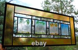 Stained Glass Window Panel 4 seasons aspen green turquoise blue gold