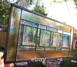 Stained Glass Window Panel 4 seasons aspen green turquoise blue gold