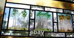 Stained Glass Window Panel 4 seasons aspen green turquoise orange gold Stained Glass Window Panel 4 seasons aspen green turquoise orange gold
