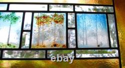 Stained Glass Window Panel 4 seasons aspen green turquoise orange gold