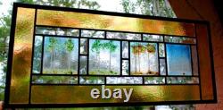 Stained Glass Window Panel 4 seasons aspen green turquoise orange gold