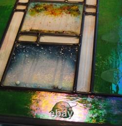 Stained Glass Window Panel 4 seasons aspen green turquoise orange gold vertical