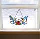 Stained Glass Window Panel Art Birds Hummingbird Tiffany Style Hanging Decor S