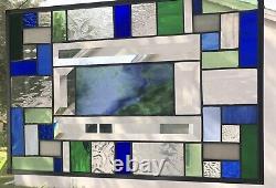 Stained Glass Window Panel, Art Glass Hanging Handmade Contemporary