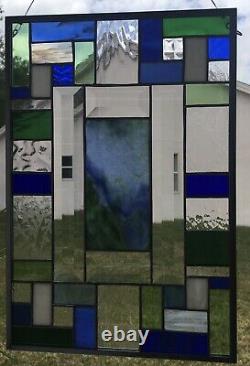 Stained Glass Window Panel, Art Glass Hanging Handmade Contemporary