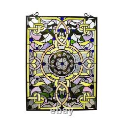 Stained Glass Window Panel Art Nouveau Floral Tiffany Style 18 W x 25 T