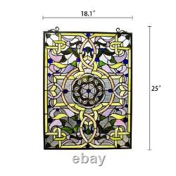 Stained Glass Window Panel Art Nouveau Floral Tiffany Style 18 W x 25 T