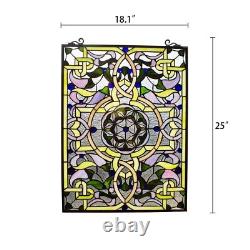 Stained Glass Window Panel Art Nouveau Floral Tiffany Style 18x25 ONE THIS PRICE