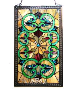 Stained Glass Window Panel Art Tiffany Style Hanging Wall Home Decor 17 x 28
