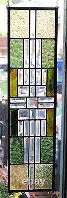 Stained Glass Window Panel Beveled Geometric Green Ombre