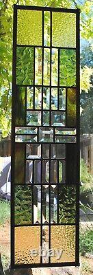 Stained Glass Window Panel Beveled Geometric Green Ombre